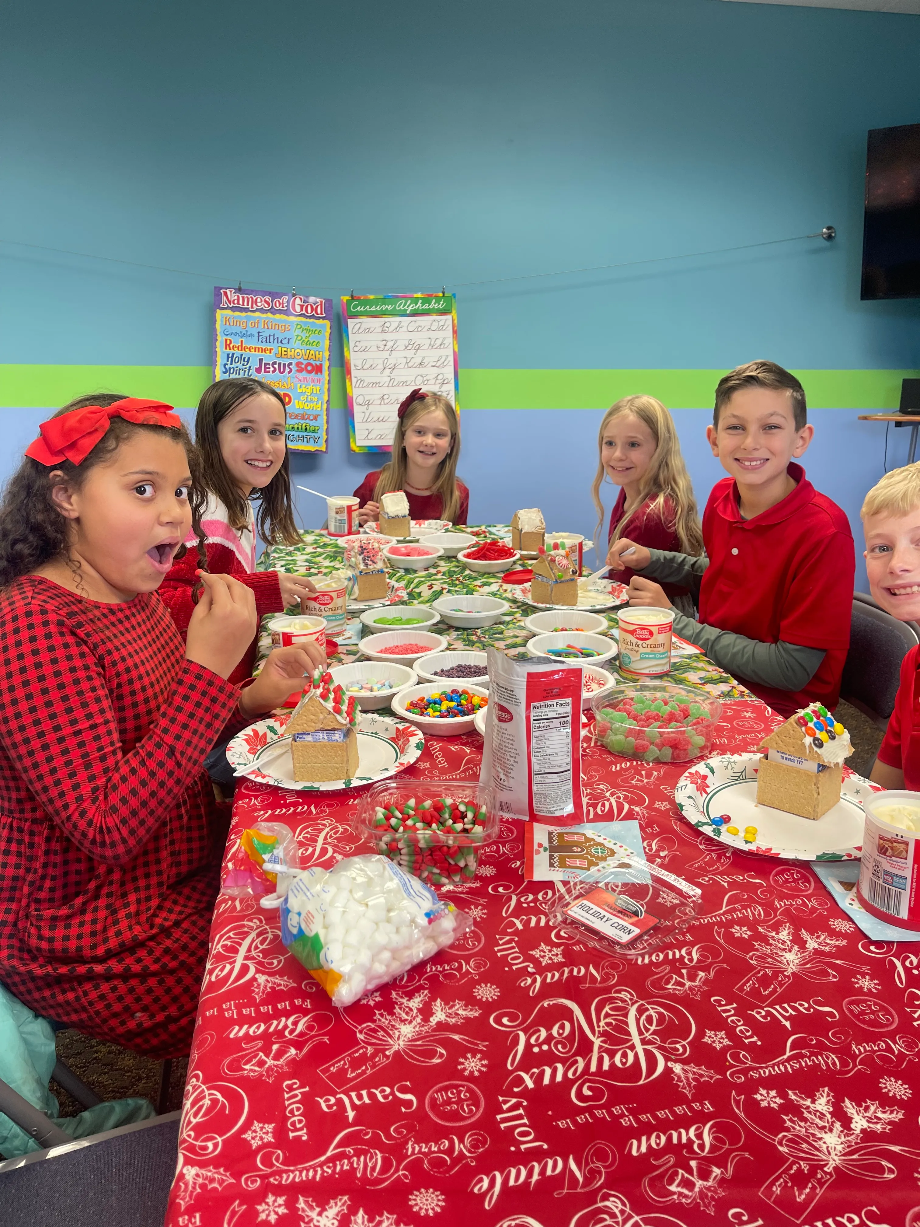 Kids eating together at a class party